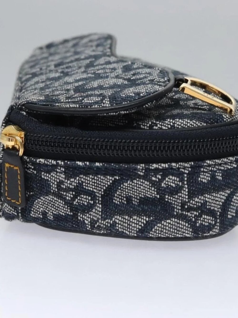 Christian Dior Trotter Canvas Saddle Pouch Navy Gold Auth - Picture 3 of 16